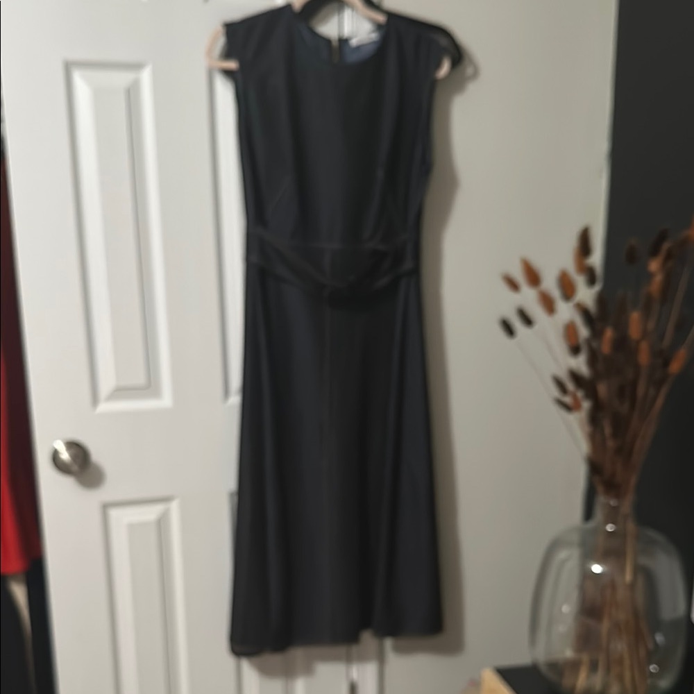 Elegant deep denim-like color Sleeveless Aline Dress, 10